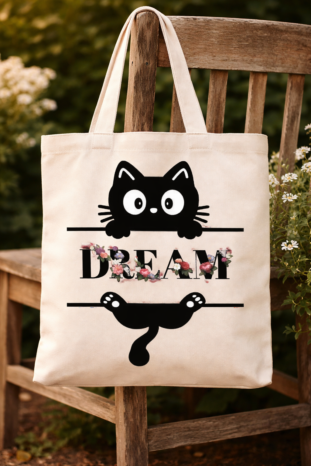 Cute Cat “DREAM” Tote Bag Non Zipper