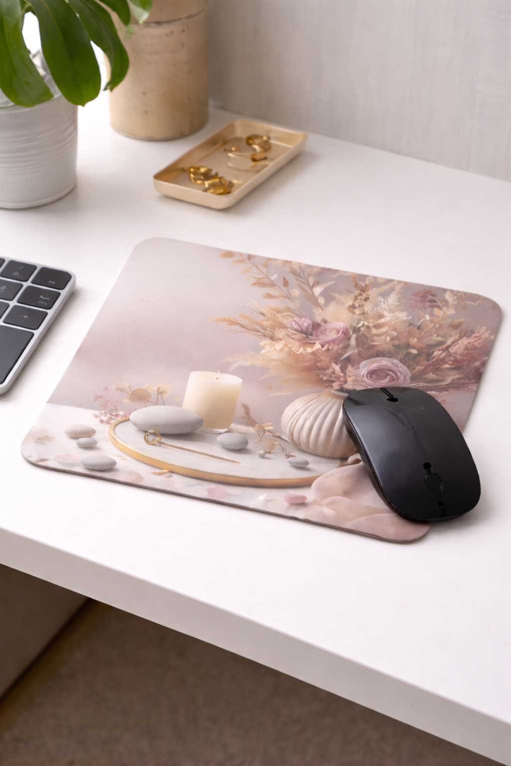 Blush Serenity Floral Mouse Pad – Aesthetic Desk Accessory for Minimal Workspace