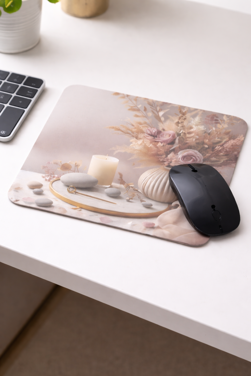 Blush Serenity Floral Mouse Pad – Aesthetic Desk Accessory for Minimal Workspace
